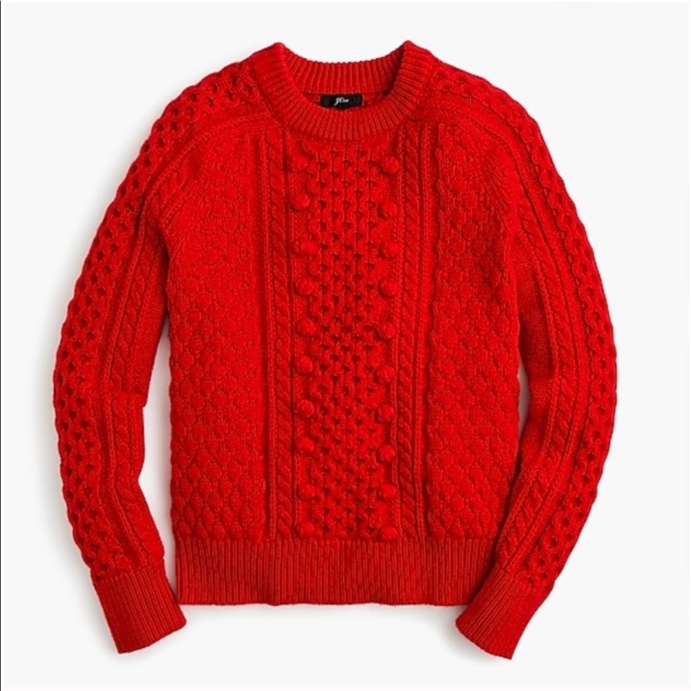 J Crew Red Wool Popcorn Knit Pom Pom Sweater XXS - Picture 2 of 8